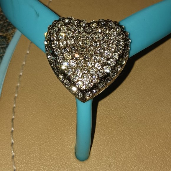 White Line Hearted Flipflops Sz 10 - Picture 5 of 8